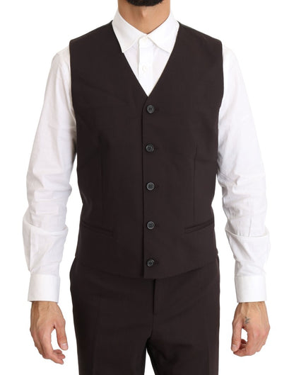 Bordeauxfarbener Woll-Stretch-Anzug, lang, 3-teilig