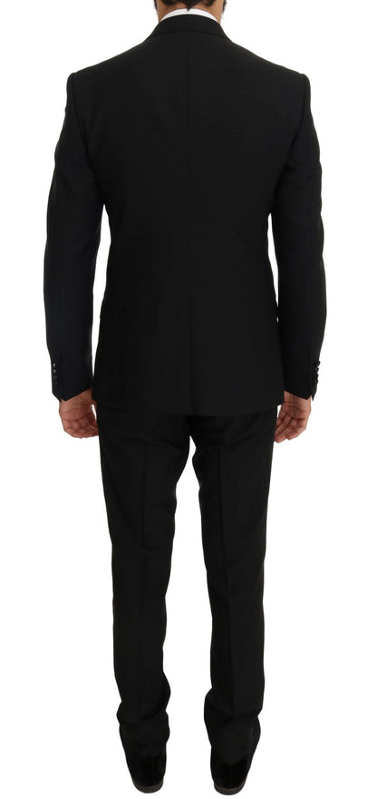 Schwarzer Wolle Seide Saxophon Slim Fit Anzug