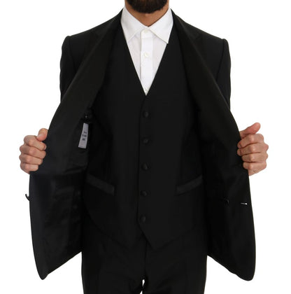 Schwarzer Wolle Seide Saxophon Slim Fit Anzug