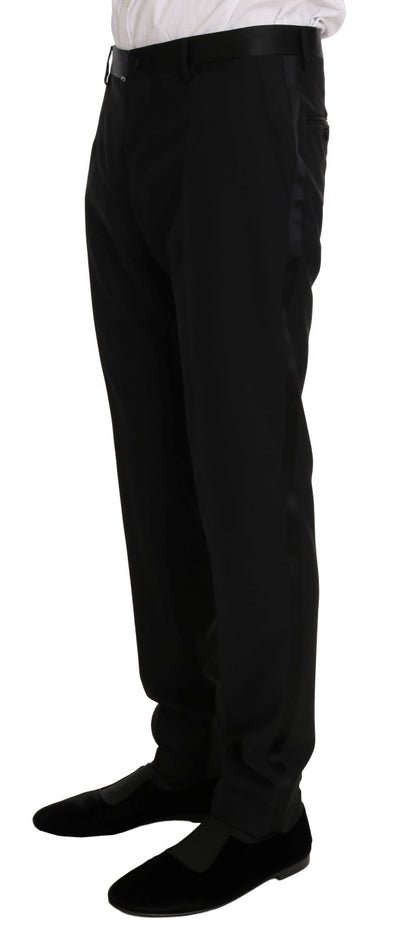 Schwarzer Wolle Seide Saxophon Slim Fit Anzug