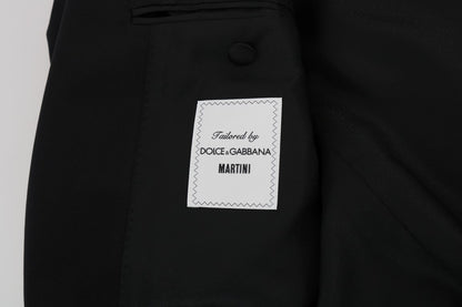 Schwarzer Wolle Seide Saxophon Slim Fit Anzug