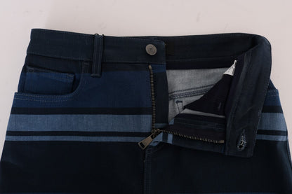 Kurzer blauer gestreifter Mini-Denim-Rock