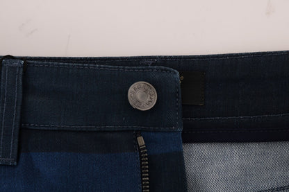 Kurzer blauer gestreifter Mini-Denim-Rock
