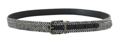 Schwarzer weißer Chevron-Woll-Ledergürtel