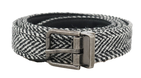 Schwarzer weißer Chevron-Woll-Ledergürtel