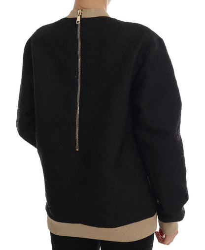 Schwarzer Märchen-Brokat-Reißverschluss-Pullover