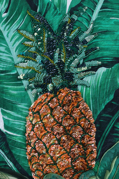Ananas-Bananen-Pailletten-Pullover mit Rundhalsausschnitt