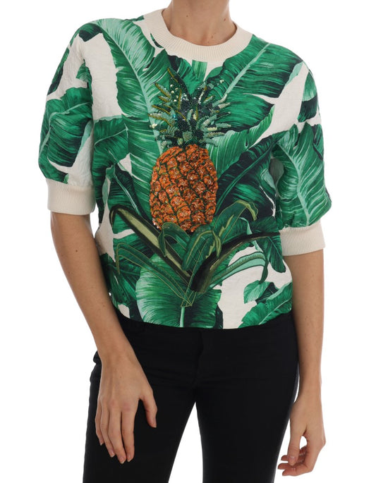 Ananas-Bananen-Pailletten-Pullover mit Rundhalsausschnitt