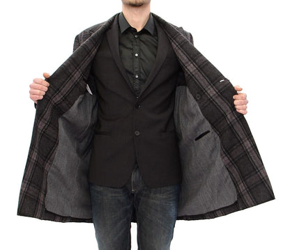 Grauer doppelreihiger Mantel Jacke