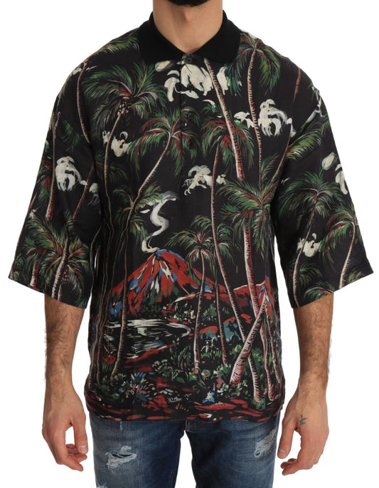 Schwarzes Vulkan Sizilien T-Shirt mit kurzen Ärmeln