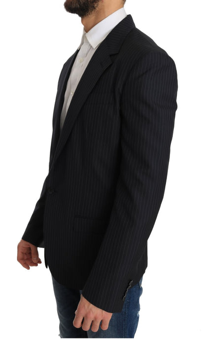 Graue gestreifte Wolljacke Mantel Slim Blazer