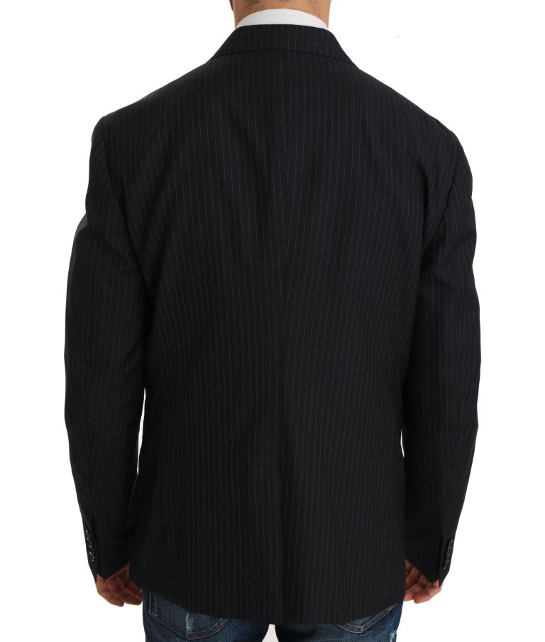 Graue gestreifte Wolljacke Mantel Slim Blazer