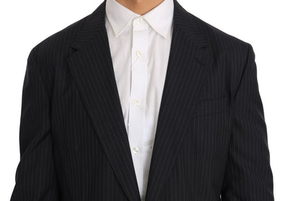 Graue gestreifte Wolljacke Mantel Slim Blazer