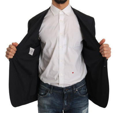Graue gestreifte Wolljacke Mantel Slim Blazer