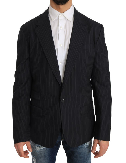 Graue gestreifte Wolljacke Mantel Slim Blazer