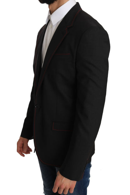 Graue schlanke Blazerjacke aus Wolle