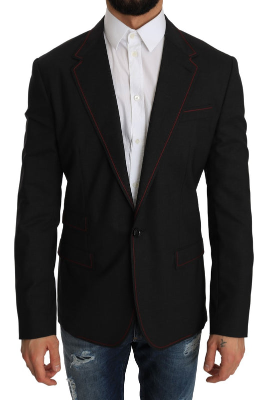 Graue schlanke Blazerjacke aus Wolle