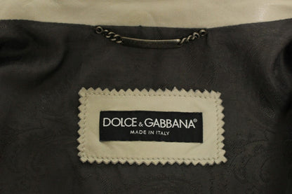 Beige Lederjacke Bikermantel