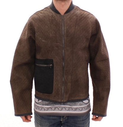 Braun Graue Lederjacke Mantel