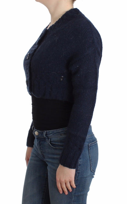 Blaue Kurzstrickjacke