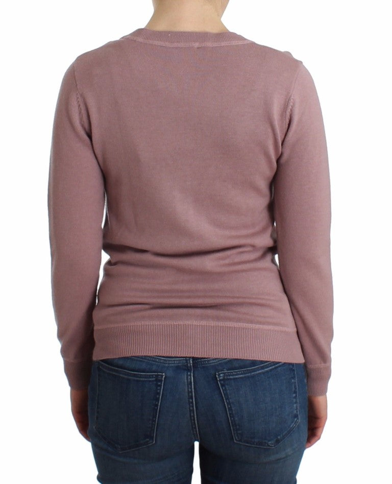 Lila Wollstrickjacke mit V-Ausschnitt