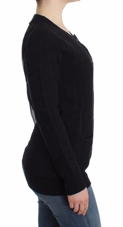 Schwarze Wollstrickjacke