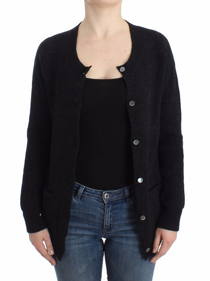 Schwarze Wollstrickjacke