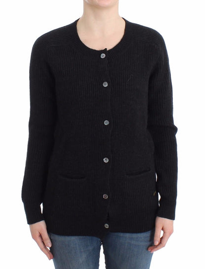 Schwarze Wollstrickjacke