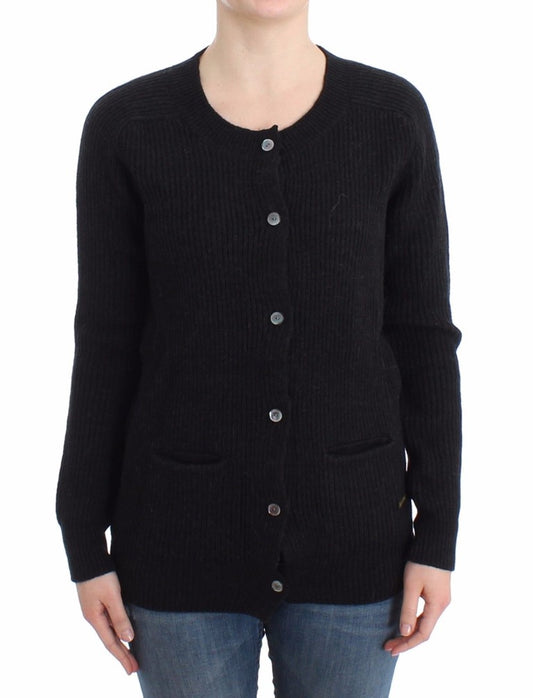 Schwarze Wollstrickjacke