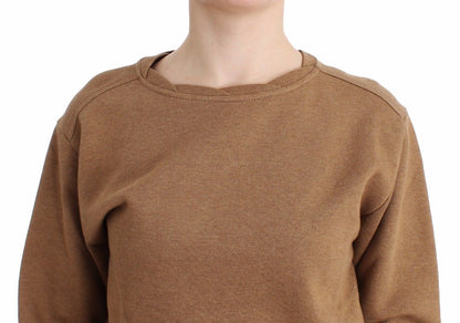 Brauner Baumwollpullover mit Rundhalsausschnitt