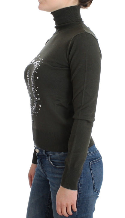Grüner Woll-Rollkragenpullover