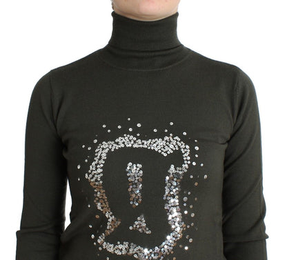 Grüner Woll-Rollkragenpullover