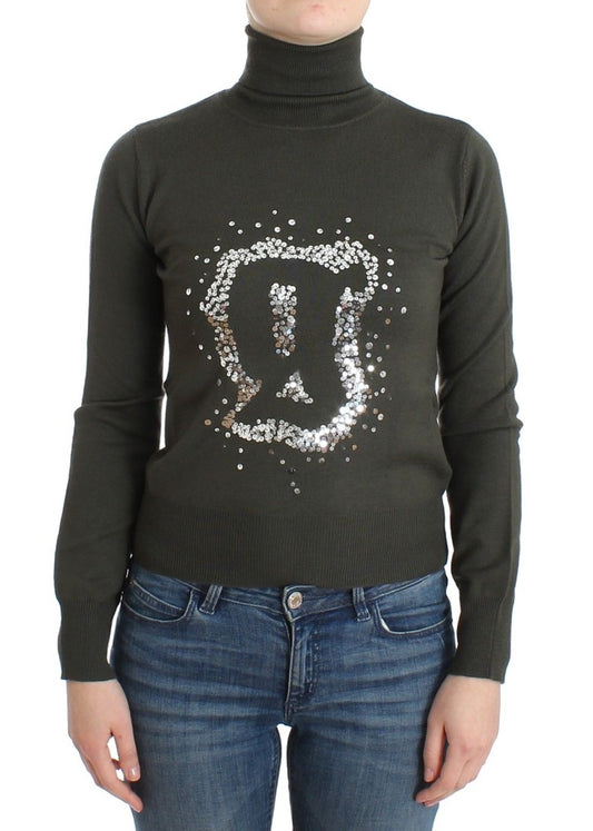 Grüner Woll-Rollkragenpullover