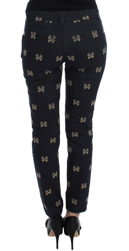 Blaue Schlüssel bestickte Slim Fit KATE Jeans