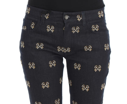 Blaue Schlüssel bestickte Slim Fit KATE Jeans
