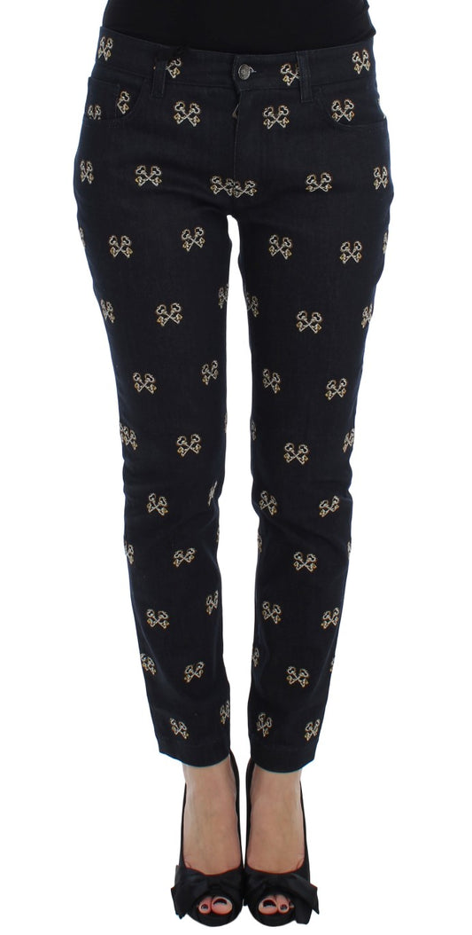Blaue Schlüssel bestickte Slim Fit KATE Jeans