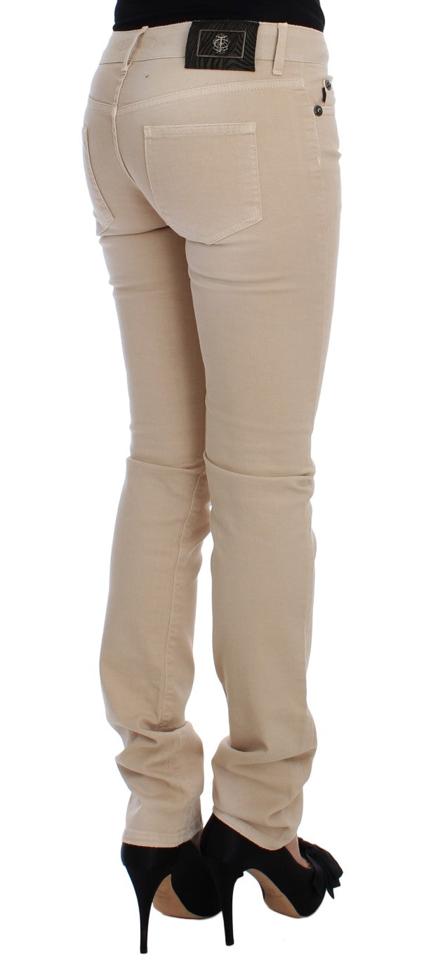 Beige gewaschene Slim Fit Baumwoll-Stretch-Jeans