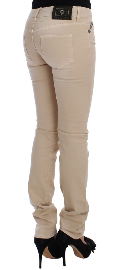 Beige gewaschene Slim Fit Baumwoll-Stretch-Jeans