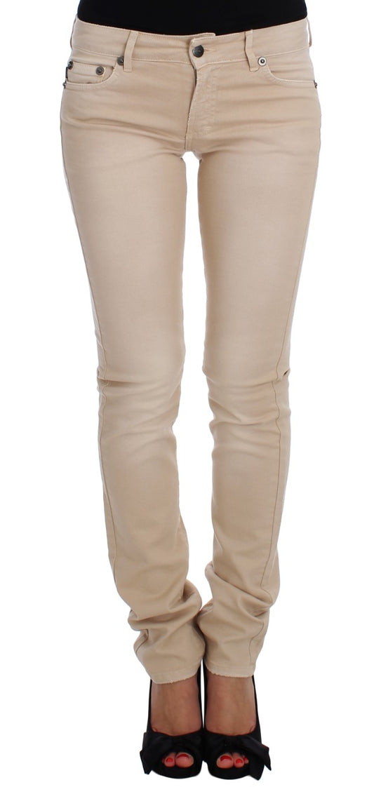 Beige gewaschene Slim Fit Baumwoll-Stretch-Jeans