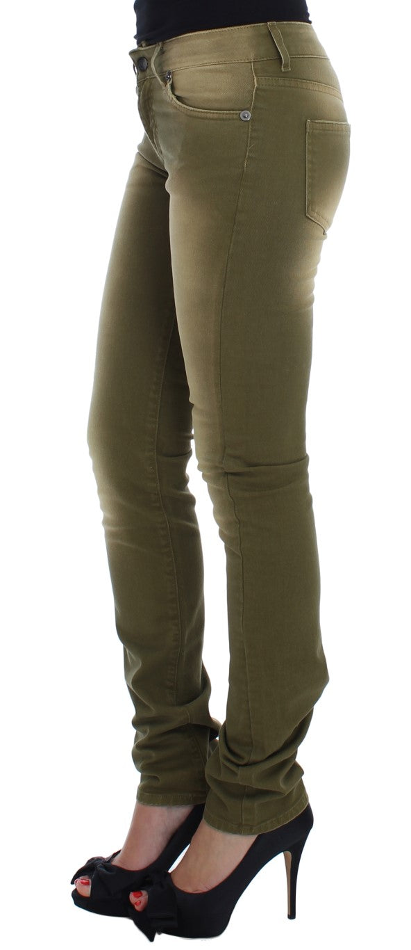 Grün gewaschene Slim Fit Cotton Stretch Jeans