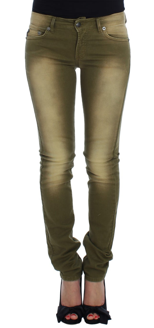 Grün gewaschene Slim Fit Cotton Stretch Jeans