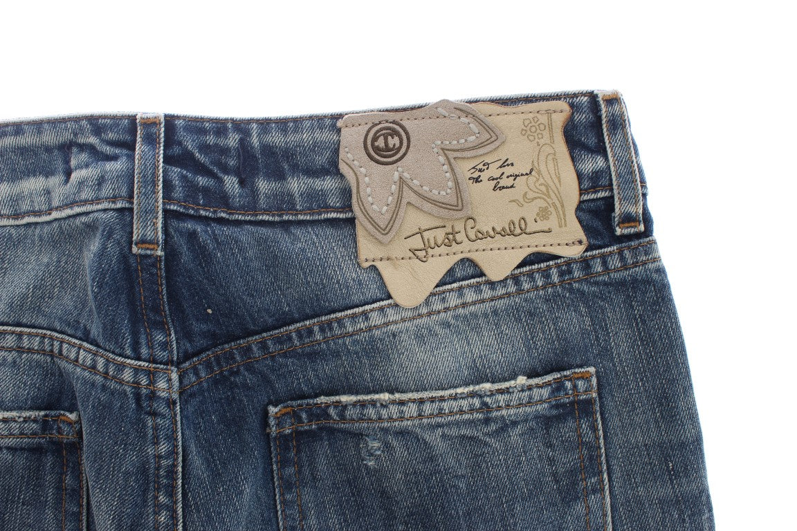 Blaue Waschung Zerrissene Baumwolle Straight Fit Jeans