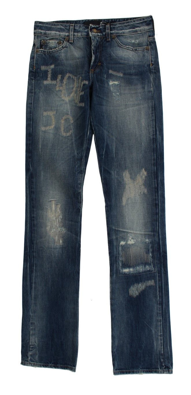 Blaue Waschung Zerrissene Baumwolle Straight Fit Jeans