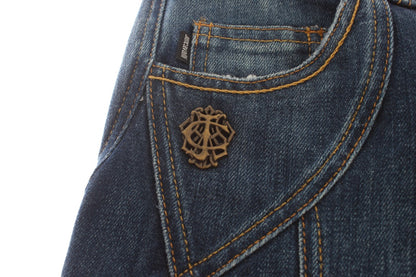Blaue Baumwoll-Stretch-Jeans mit niedriger Taille
