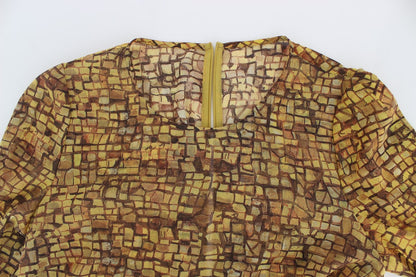 Multicolor Mosaikdruck Seidenbluse T-Shirt