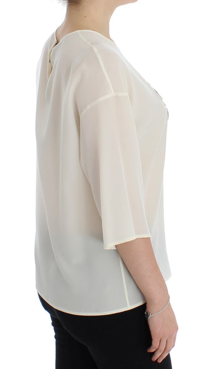 Weiße Pailletten-Schlüssel-Seidenbluse T-shirt Top