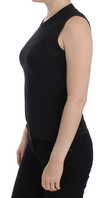 Schwarze ärmellose Weste mit Rundhalsausschnitt Pullover