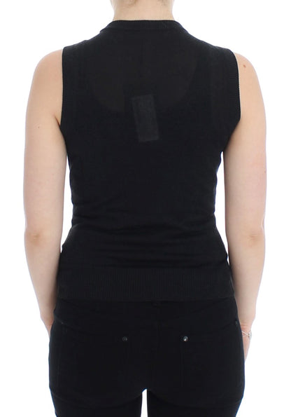 Schwarze ärmellose Weste mit Rundhalsausschnitt Pullover