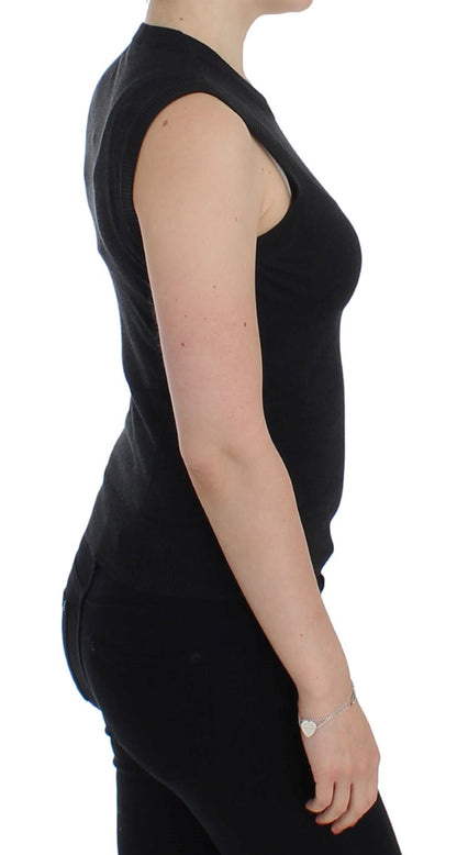 Schwarze ärmellose Weste mit Rundhalsausschnitt Pullover