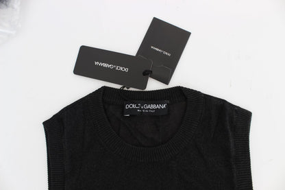 Schwarze ärmellose Weste mit Rundhalsausschnitt Pullover